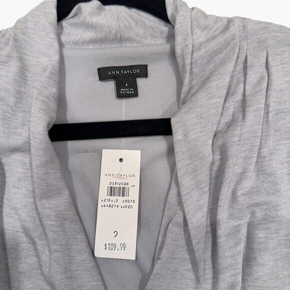 NWT ANN TAYLOR Long-Sleeve Faux Wrap Bodycon Midi Shirt Dress (Gray | Size 2) - Picture 6 of 7